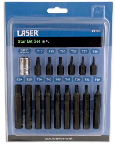 Laser Tools Star Bit Set 16 Peice 10mm Hex shank Star Bits 3/8 adaptor 2783LT - 2783Image2.jpg