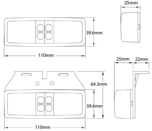 LED Multivolt front marker lamp c/w horozontal bkt - BE01491WBTP - 38_large.jpg