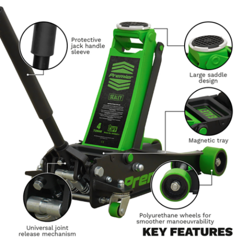 Sealey 4 Tonne Low Profile Trolley Jack with Rocket Lift - Green 4040AG-SEA - 4040AGImage4.png