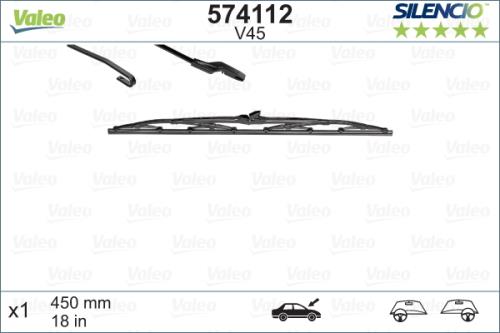 VALEO Wiper Blade SILENCIO CONVENTIONAL SINGLE (V45) 574112VAL - 574112Image0.jpg