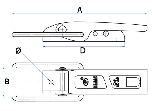 Maypole 165 x 37mm Zinc Plated Standard Overcentre Trailer Catch MP81302 - 81302_DRAWING.jpg
