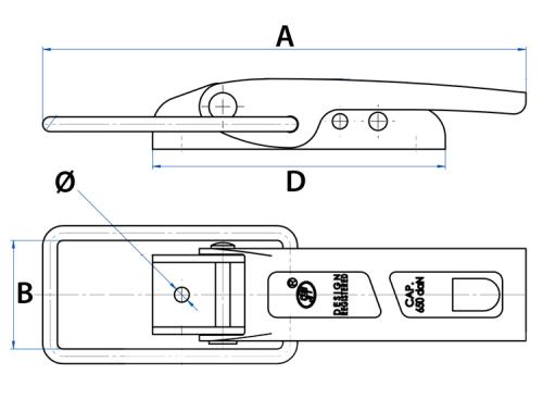 Maypole 165 x 37mm Zinc Plated Standard Overcentre Trailer Catch MP81302B - 81302_DRAWING.jpg