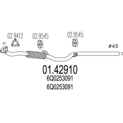 MTS Exhaust Pipe Front Section Seat Skoda Volkswagon 01.42910-MTS - A0142910ImageB.jpg