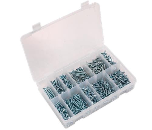 Sealey Self Tapping Screw Assortment 600pc Countersunk Pozi Zinc DIN 7982 AB065STCP - AB065STCPImage1.jpg