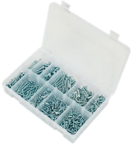 Sealey Self Tapping Screw Assortment 600pc Countersunk Pozi Zinc DIN 7982 AB065STCP - AB065STCPImage4.jpg