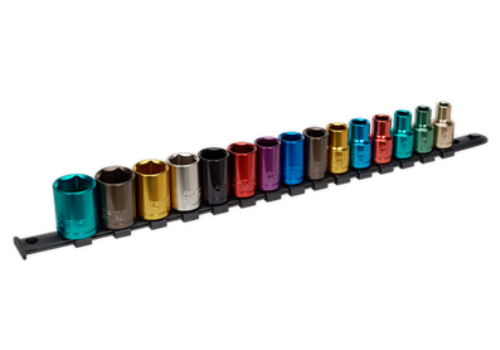 Sealey 15pc 1/2 Inch Sq Drive Multi-Coloured Socket Set WallDrive AK2874-SEA - AK2874Image1.png