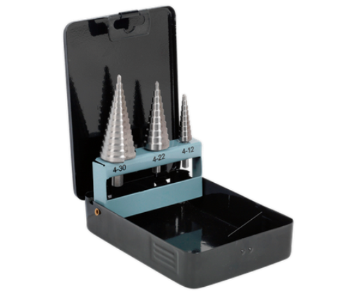 Sealey 3 Piece Double Flute HSS 4341 Step Drill Bit Set AK4746-SEA - AK4746Image2.png