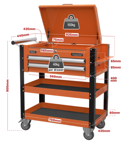 Sealey 2 Draw HD Mobile Tool and Parts Trolley with Lockable Top AP760MOSE-SEA - AP760MOImage4.png