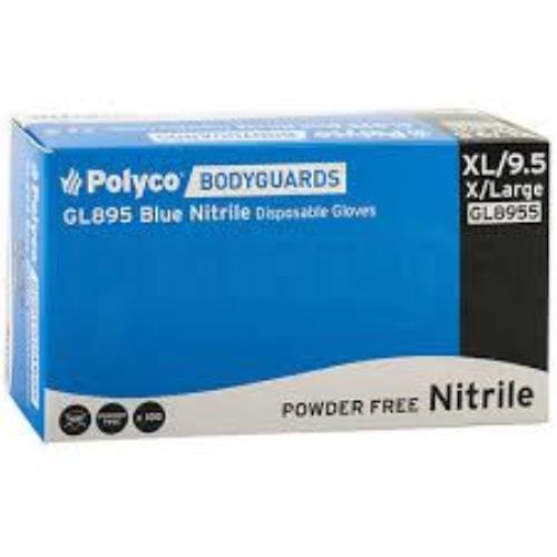 POLYCO BODYGUARDS BLUE NITRILE P/F GLOVES XL Extra Large GL8955 - GL8955.jpeg