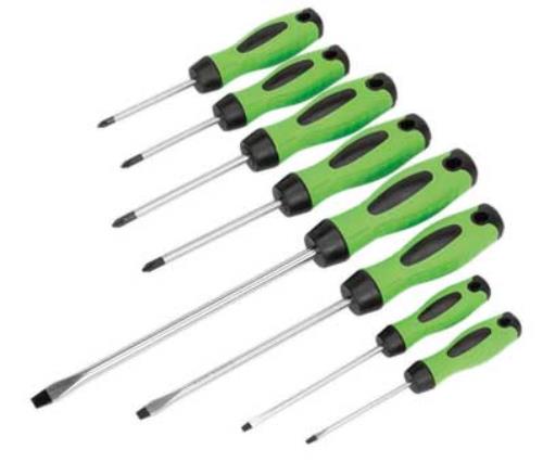 Sealey 8 Peice Screwdriver Set Hi-Vis Green Phillips Pozi Slot HV001-SEA - HV001Image1.jpg