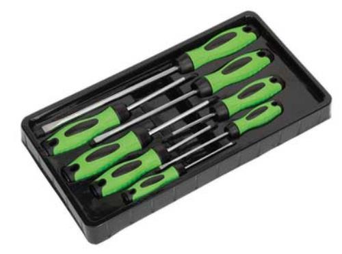 Sealey 8 Peice Screwdriver Set Hi-Vis Green Phillips Pozi Slot HV001-SEA - HV001Image2.jpg