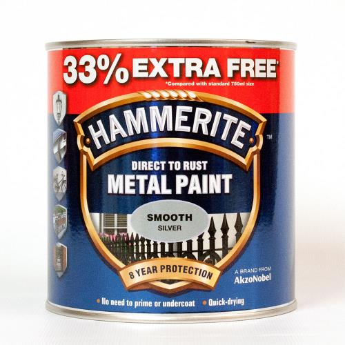 Hammerite METAL SMOOTH SILVER PAINT 1 Litre + 33% HAM5158234 - HammeriteSmoothSilver.jpg