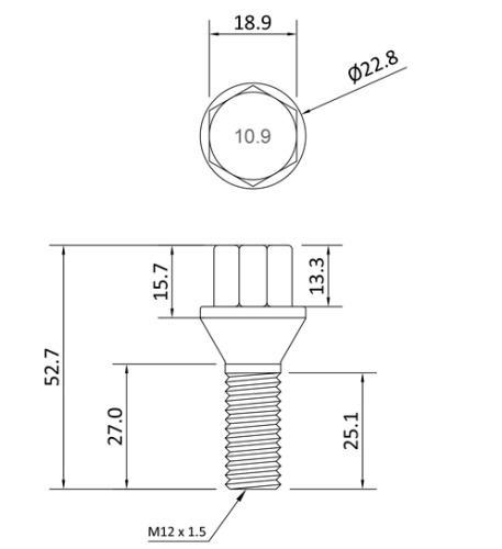 Maypole M12x1.5 Conical Wheel Bolt (x4) Ifor Williams ALKO hubs MP4192 - MP4192Image2.png