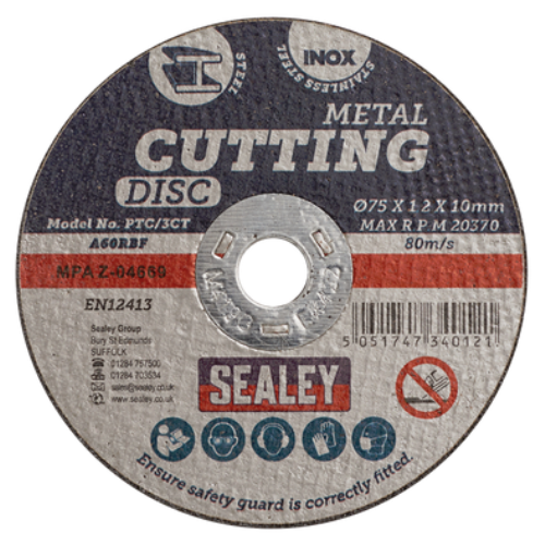 Sealey Ø75 x 1.2mm Cutting Disc Ø10mm Bore (Single) PTC/3CT-SEA - PTC3CTImage2.png